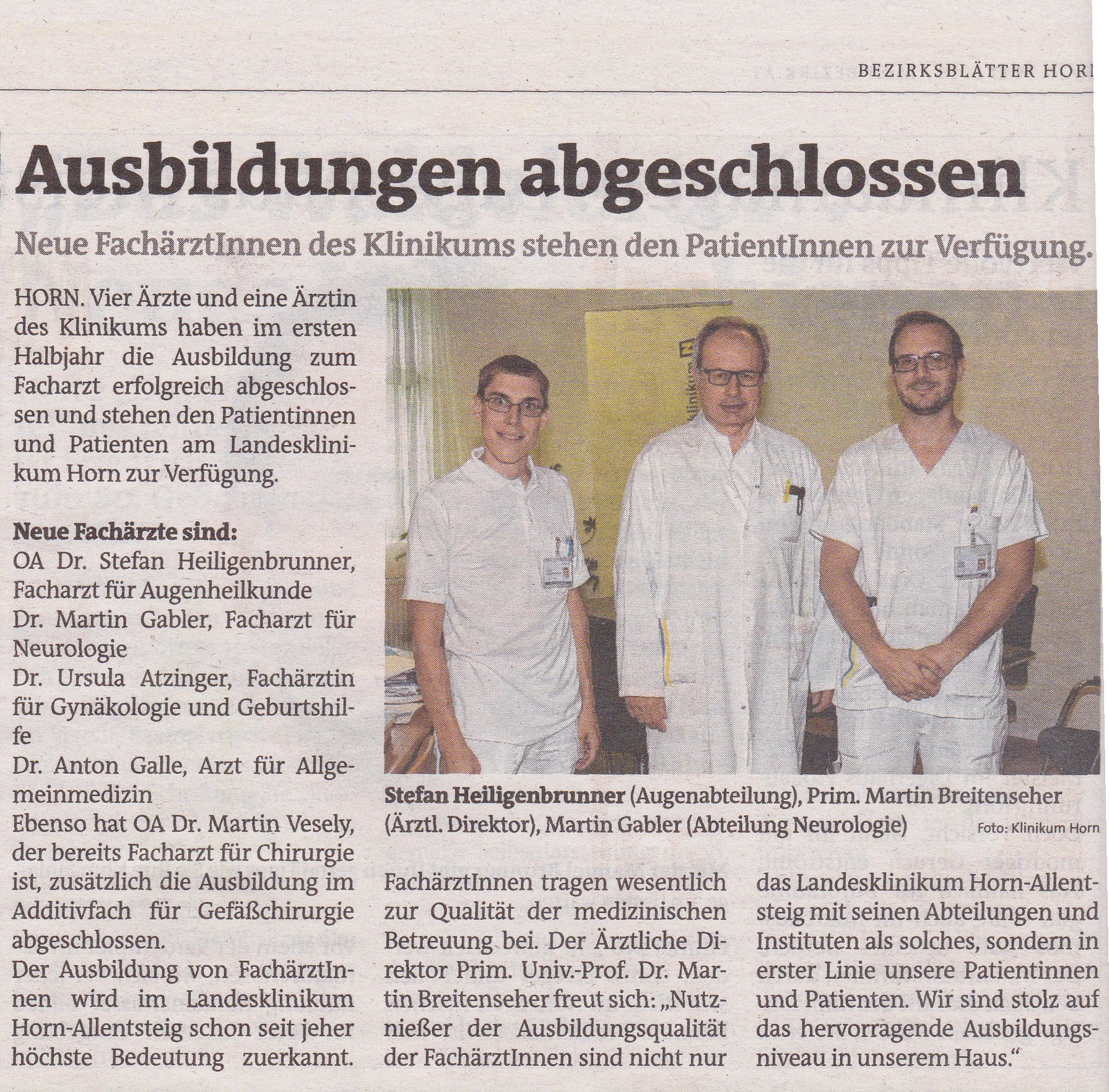 Zeitungsartikel Heiligenbrunner